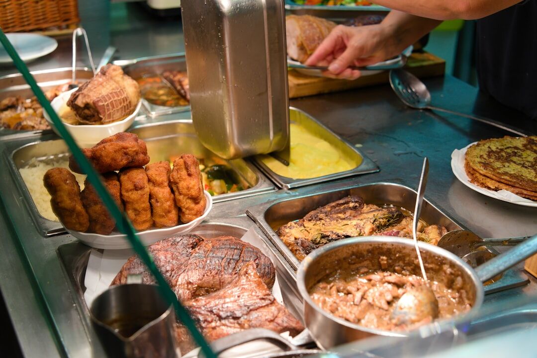 Traditional Czech Sunday lunch table with svíčková and bread dumplings
