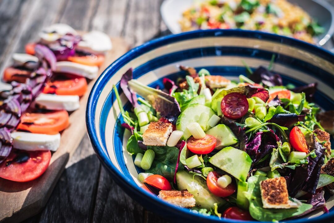 Fresh summer salad with tomatoes and cucumbers